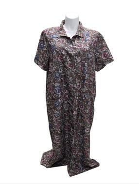 Vintage Shaver Lake Size 24W Floral Button-Front Maxi Dress in Brown and Pink